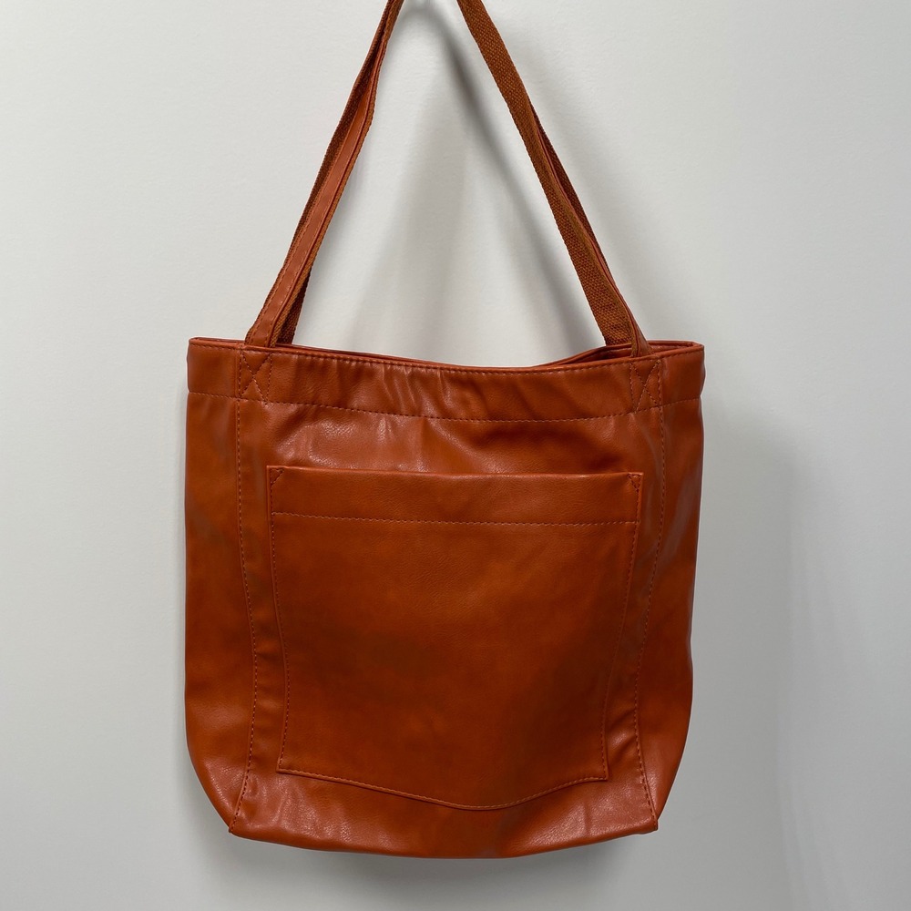 Burnt Orange Faux Leather Tote Bag‎ Shoulder Purse Magnetic Snap Pocket Rust
